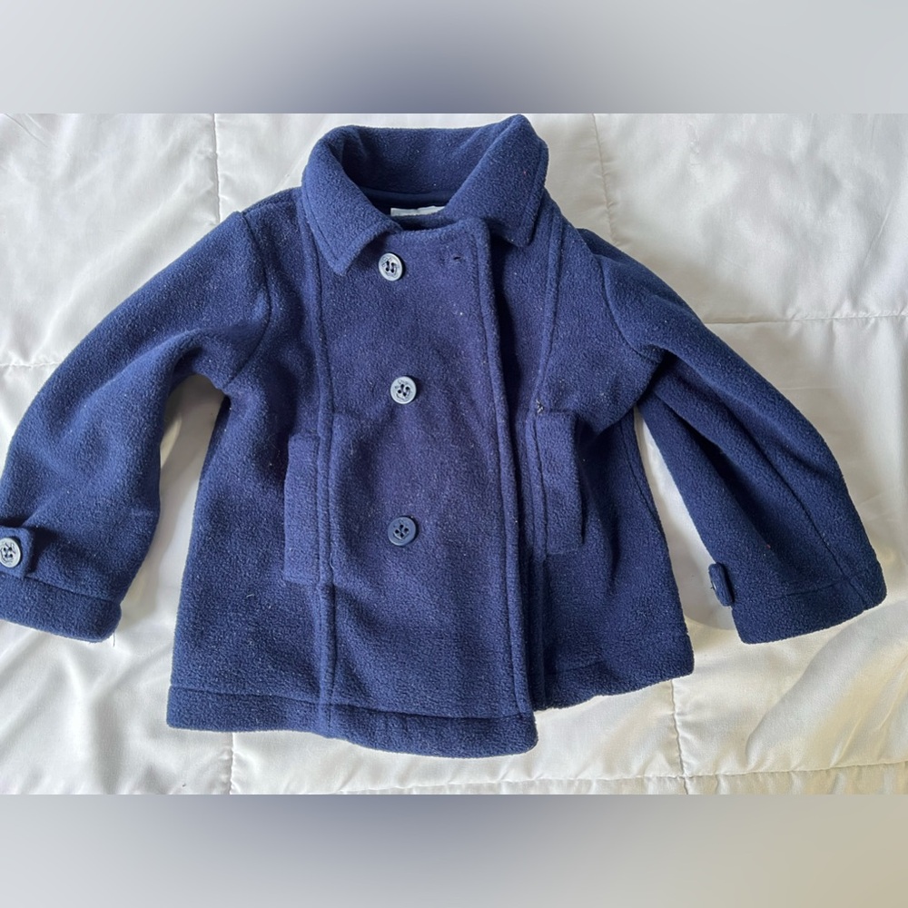 First Impressions Fleece Pea Coat Jacket Navy Blue